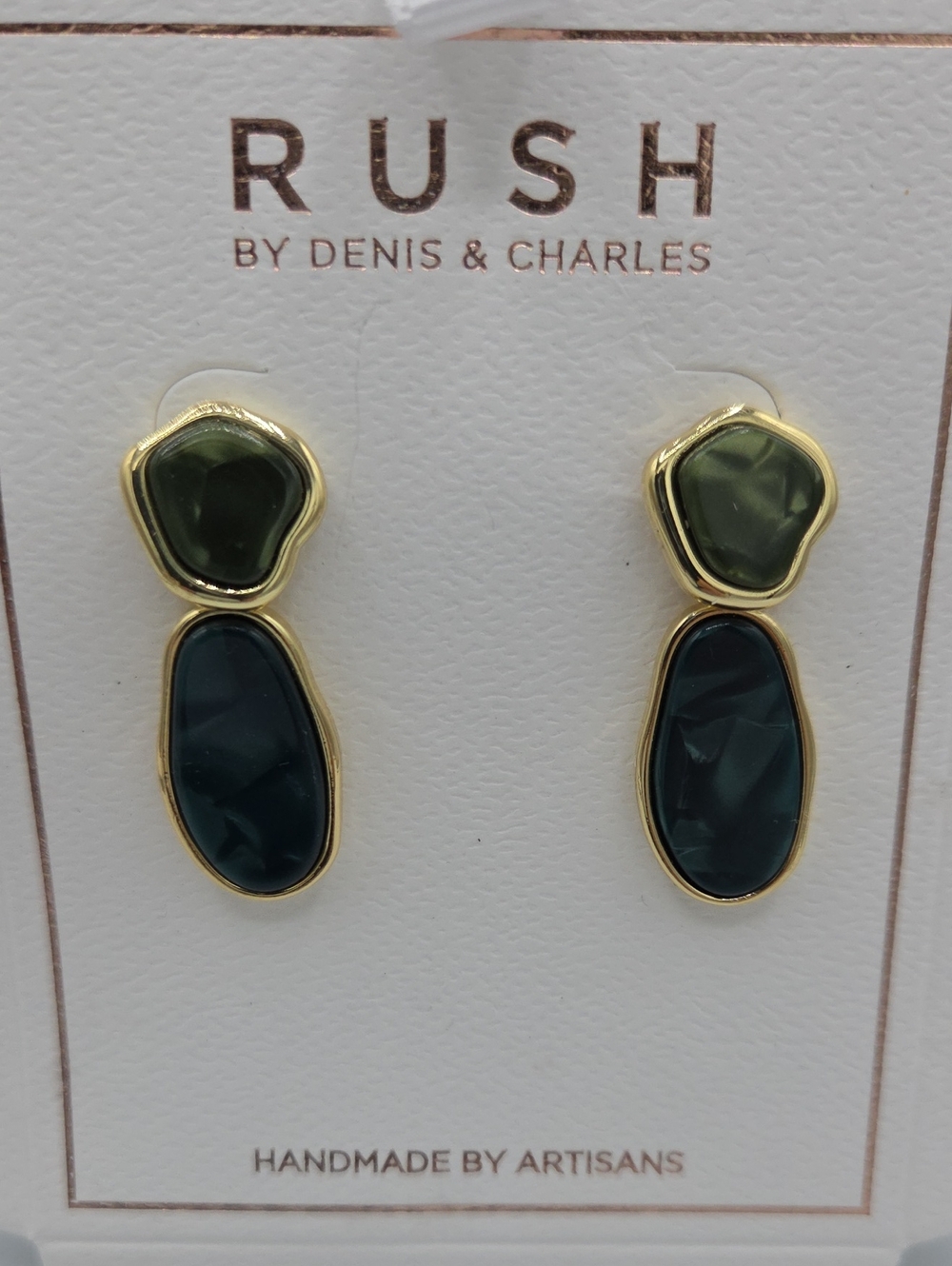 5 for $25! RUSH by Denis & Charles Green & Teal Gold-Trim Drop Earrings